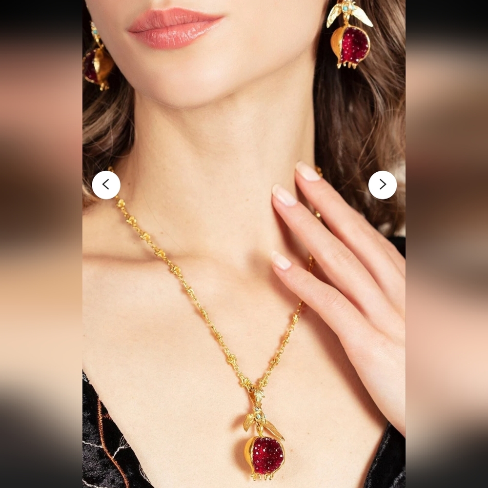 - NWT GF Silver turquoise & Garnets Pomegranate pendant w/snake chain